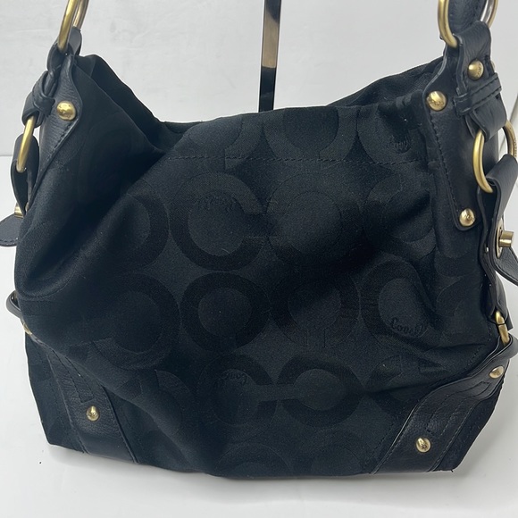 Coach Bags Coach Carly Black Signature Medium Canvas Leather Hobo Purse Wear Poshmark